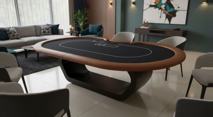 Mesa de Poker Luxo Feijão 12 Lugares com Couro Caramelo - L23